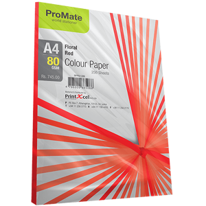 ProMate Colour Paper Red 80GSM 250 Sheets Pack