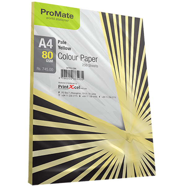 ProMate Colour Paper Pale Yellow 80 Gsm 250 Sheets Pack